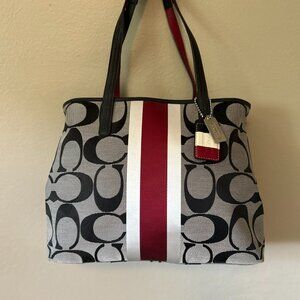 NEVER USED COACH Hampton Signature Black/Red Large Tote Handbag